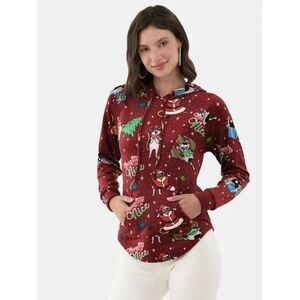 Women's Christmas Cats Naughty or Nice Pullover Hoodie Sweatshirt Red Holiday